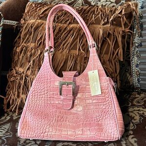 Elegant Pink Crocodile Embossed Shoulder Bag NWT